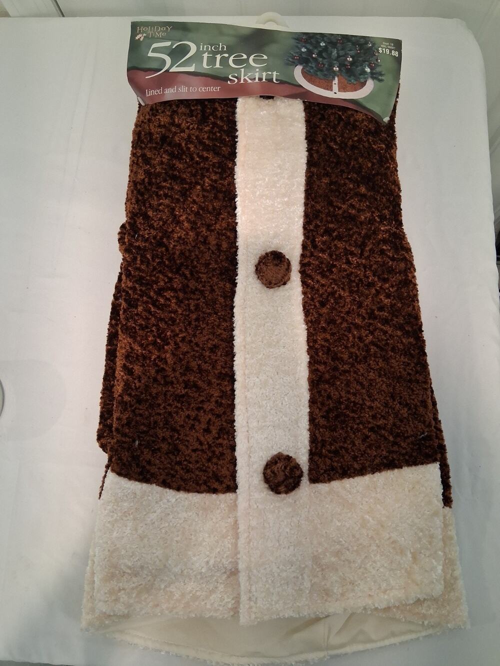 Holiday Time Walmart 52" Tree Skirt Brown Cream Plush Faux Fur NWT Lined Slit